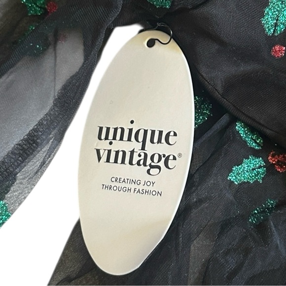 Unique Vintage Black Mistletoe Glitter Mesh Holiday Party Dress L 10-12 NWT - Picture 7 of 11